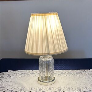 Vintage Leviton Glass Lamp with shade. H 15 in lamp diameter 4 in